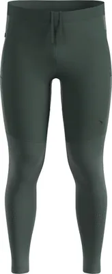 Dunkelgrüne Odlo Zeroweight Warm Reflective Lauftights mit elastischem Bund und reflektierenden Details an den Beinen