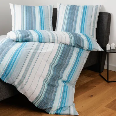 Produktbild von Janine Mako-Soft-Seersucker Bettwäsche Tango 20152-02 blau türkis 155x220 cm + 80x80 cm