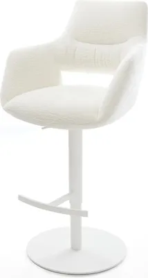 Produktbild von DELIFE Barstuhl Yago-Flex Bouclé Soft Beige Drehfuß höhenverstellbar Metall Weiß Taschenfederkern
