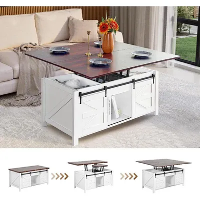Image de Table basse - Table d'appoint avec mécanisme de levage réglable et espace de rangement