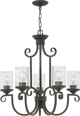 Produktbild von Kronleuchter Metall Glas 63,5 cm breit H: max. 230 cm Schwarz Antik E27 Rustikal Lüster Hängelampe