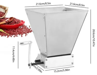 Produktbild von Malzmühle - Manuelle 2-Walzen Getreidemühle - Einstellbarer Mahlgrad, Leistung 3,6 kg/min, Trichter 4 l, für Heimbrauen - Silber