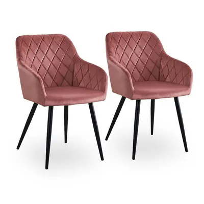 Image de CLIPOP 2 pièces Chaises de salle à manger en velours, chaises lounge de loisir avec accoudoirs, salon, salle à manger,rose