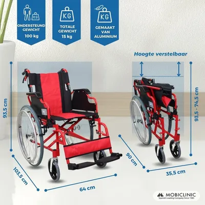 Imagen del producto de Silla de ruedas plegable | Frenos en los reposamanos y las ruedas | Ultraligera | Respaldo de dos piezas | Aluminio | Torre