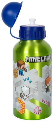 Obrázek produktu pro Hliníková láhev Minecraft 560 ml – lehká a odolná láhev na vodu v pixelovém designu, ideální do školy, na sport i volný čas pro fanoušky