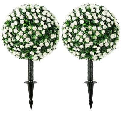 Produktbild von Künstliche Rosenkugeln UV-beständig für den Außenbereich, Set aus 2 Rosenbäumen, 55 cm, Weiß