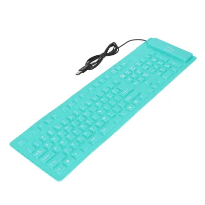 Obrázek produktu pro Skládací silikonová klávesnice se 108 klávesami – vodotěsná, tichá, s kabelem USB, zcela utěsněná, zelená skládací klávesnice
