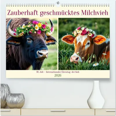 Produktbild von Zauberhaft geschmücktes Milchvieh (hochwertiger Premium Wandkalender 2026 DIN A2 quer), Kunstdruck in Hochglanz