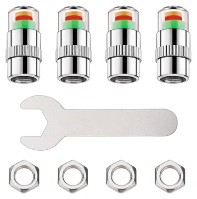 Imagen del producto de Medidor de presión de neumáticos tapones de válvula - 4 unidades - Tres colores - Universal