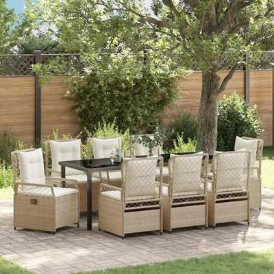 Image de Mobilier d'extérieur exclusif - Ensemble de jardin comprenant 9 pièces, en polyrotin beige et crème