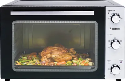 Produktbild von Bestron 2-in-1 Mini-Backofen mit Drehspieß, 45 Liter, 1800 W, Edelstahl, Schwarz