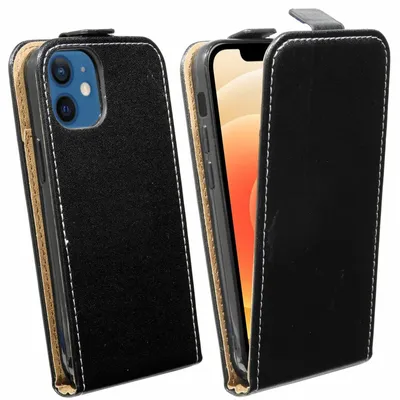 Produktbild von Flip Case für iPhone 12 Mini Handy Tasche vertikal aufklappbar Schutzhülle Klapp Hülle Schwarz
