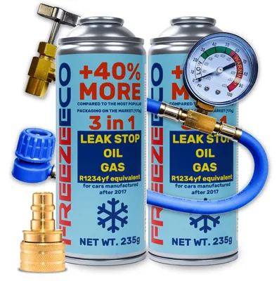 Productafbeelding van Koudemiddel R1234yf voor Auto-Klimaanlage - 2 Blikken 3-in-1 met Drukslang en Adapter