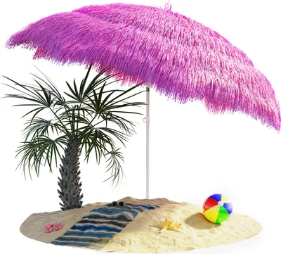 Produktbild von KINGSLEEVE® Sonnenschirm Hawaii Ø160cm Neigbar Höhenverstellbar UV Schutz 30+ Groß Rund Balkon Strand Strohschirm Strandschirm Bast Hawaiischirm Pink