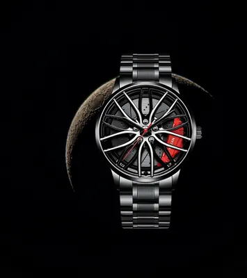 Produktbild von Felgenuhr Sportwagen Uhr, Dreidimensionales Felgendesign, (Uhr mit Armband), 3D Felgendesign, Quarzuhr