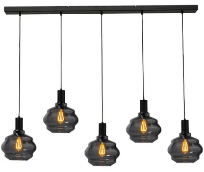 Produktbild von masterlight Pendelleuchte Porto 5-flammig Glas Schwarz-Transparent 130x24cm