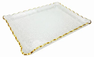 Produktbild von Rechteckiges Tablett aus Glas mit goldenem Rand, 36 x 25 x 4 cm