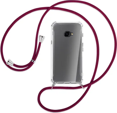 Produktbild von Handykette Backcover-Schutzhülle mit Band (Metall silberfarben) für Samsung Galaxy Xcover 4 / 4s - dunkelrot