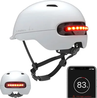 Image de Livall C20 blanc Casque de ville avec feu de stop et alarme SOS Taille 54-58 cm
