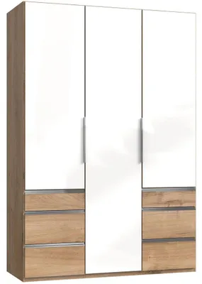 Image de Armoire de chambre à coucher Level avec tiroirs, finition au choix : chêne planches / blanc brillant