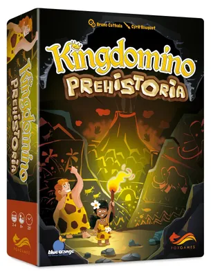 Produktbild von Kingdomino Prähistorie Brettspiel – Sammle Fische, Feuersteine, Pilze & Mammuts, entzünde Feuer