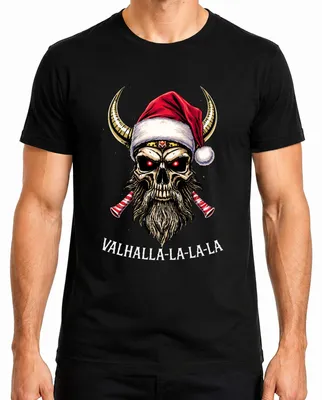 Produktbild von Valhalla La La La Wikinger Totenkopf Santa Metal Viking Skull Herren T-Shirt, Schwarz, XL