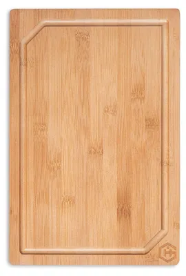 Image de Planche à découper robuste en bambou avec rainure d'égouttage – Planche en bois durable pour la cuisine, idéale pour le pain, la viande et les légumes – Antibactérienne et durable (L)