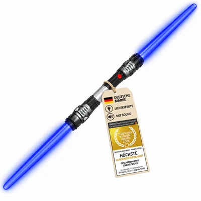 Produktbild von Doppelklingen Laserschwert 138 cm Lichtschwert Spielzeugschwert mit LED Beleuchtung & Soundeffekten - Kostüm Zubehör für Kinder, Blau