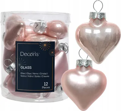 Produktbild von Set von 12 Weihnachtsbaumbomben gefrostete Herzen Blush Pink