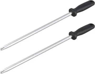 Productafbeelding van 2 stuks aanzetstaal voor messen, 42 cm slijpstaaf met kunststof handvat, messenslijper staaf