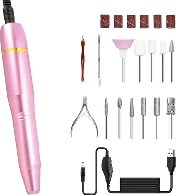Produktbild von Maniküre-Pediküre-Set,Elektrische Nagelfräser mit 11 Nagelbohrer und 6 Sandpapieraufsätzen, Multifunktional Nagelfeile, Maniküre- & Pediküre-Set für Nagelhaut Acryl-Nagel-Gel, Feile- und Schleifpolierer, Stufenlose Verstellbare Geschwindigkeit, Kallus Entfernen, Rosa