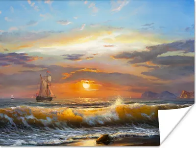 Produktbild von MuchoWow® Poster Malerei - Wasser - Segelboot - Ölfarbe 120x90 cm - Wandbild