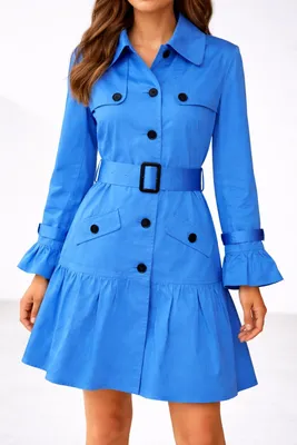 Produktbild von APART Damen Trenchcoat Mantel Blau mit Gürtel, taillierter Schnitt, Volant-Saum, Größe 40