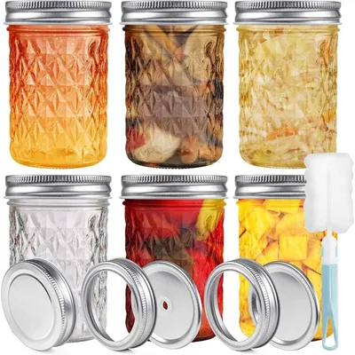 Image de Lot de 6 pots en verre borosilicaté de 240 ml avec couvercles, idéal pour la confiture, le yaourt, le miel