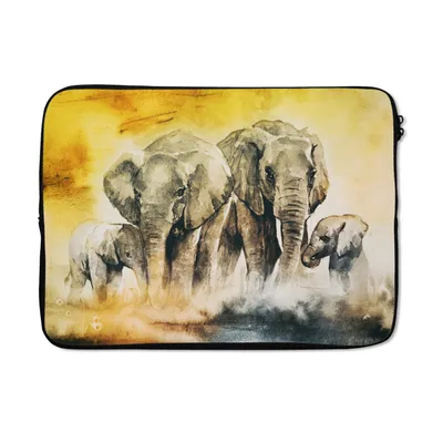 Produktbild von MuchoWow® Laptop Hülle 13 Zoll Elefant - Aquarellfarbe - Familie Laptoptasche - Laptophülle - Sleeve - Rundumschutz