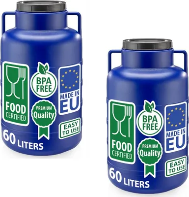 Produktbild von 2er Set Weithalsfass Sauerkrautfass Fasssilage Regen Fass Gepäcktonne Camping 60 Liter schlank mit Deckel blau