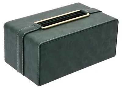 Immagine prodotto di Contenitore per fazzoletti in pelle - Dispenser rettangolare per salviette cosmetiche - Porta fazzoletti da tavolo moderno - Realizzato a mano con metallo - Per fazzoletti sfusi - Verde militare