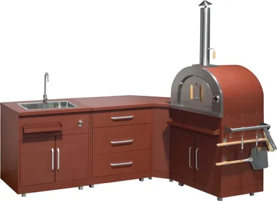 Immagine prodotto di Cucina da esterno in acciaio a 4 pezzi con forno per pizza in mattoni - Oviala Memphis