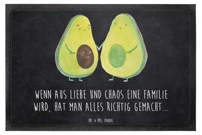 Produktbild von Mr. & Mrs. Panda Bodenvorleger Avocado Pärchen 60 x 90 cm - Kreidetafel - Geschenk, Fußabtreter, fußmatte, Hochzeit, Geburt, Schwangerschaft, Liebe, Gummimatte