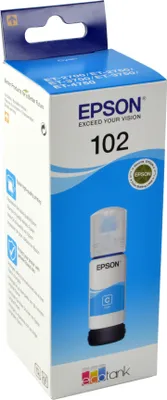 Produktbild von Epson 102 EcoTank Cyan ink bottle, Original, Cyan, Epson, - EcoTank ET-4750 - EcoTank ET-3750 - EcoTank ET-3700 - EcoTank ET-2750 - EcoTank ET-2700, 70 ml, Tintenstrahldrucker