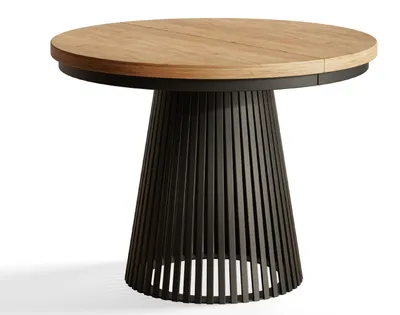 Image de Table de Salle à Manger, Table Ronde Extensible, Meubles de Salon, Pieds en Métal, Diamètre 100 cm, Craft, Collection Nero