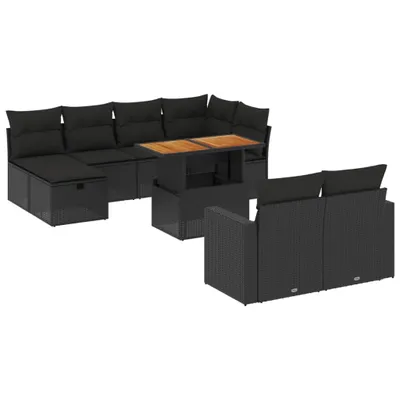 Produktbild von Modulares Garten-Sofa-Set 11-tlg., Lounge-Garnitur mit verstellbarem Tisch & Stauraum, Poly Rattan Schwarz, UV-beständig, abnehmbare Kissenbezüge