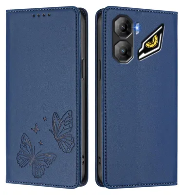 Produktbild von Lederhülle für ZTE nubia Neo 3, Schmetterling Prägung Leder Brieftasche Schutzhülle mit Ständer Dunkelblau