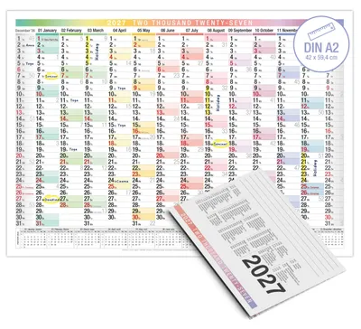 Produktbild von A2 Wandkalender 2026 EU-Version – 14 Monate Übersicht | Bunter Jahreskalender Wand A2 mit großen Feldern | Kalender 2026 Wandkalender für Büro & Homeoffice