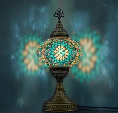 Zdjęcie produktu dla Lampa Mozaiek Ręcznie wykonana lampa nocna, turecka, arabska, orientalna, marokańska lampa stołowa w kolorze turkusowym
