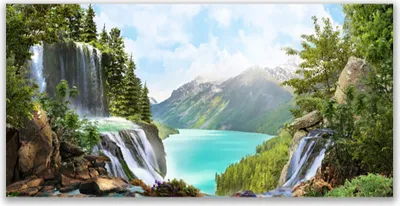 Produktbild von Glasbilder 120x60 Wandbild Druck auf Glas Gebirge Bucht Wasserfall Natur