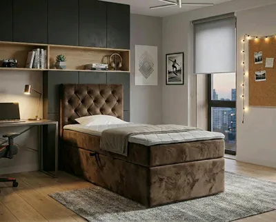 Produktbild von NORDELO Boxspringbett ELEGANTE 120x200 cm AMOR Velvet Braun Komplett-Set gepolstertes Einzelbett mit Stauraum, Matratze und 4 cm Visco-Topper, Bonellfederkernmatratze, T30-Schaum
