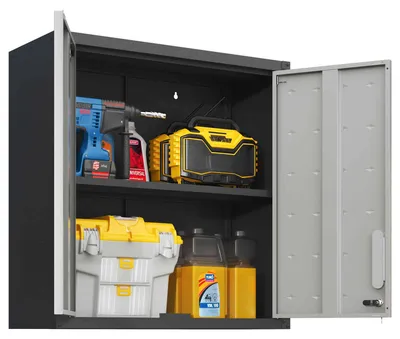 Productafbeelding van Zimilo metalen wandkast met slot, 77x75x30 cm, afsluitbare hangkast met verstelbare legplanken, stalen kast voor garage, werkplaats en kantoor
