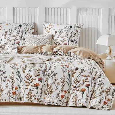 Immagine prodotto di Set di lenzuola matrimoniali 260x240 cm, 3 pezzi, in microfibra, motivo floreale, colore bianco, con cerniera