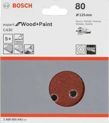 Immagine prodotto di Bosch 2608605642 Bosch Schleifblatt C 430 D125MM Holz Körnung 80 5 St.